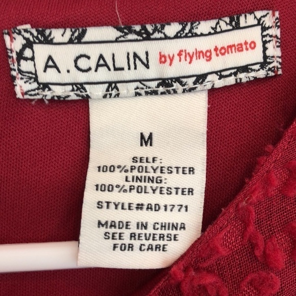 A Calin by Flying Tomato Pompom Dress. Size Medium. Long sleeve. Red - Picture 7 of 8